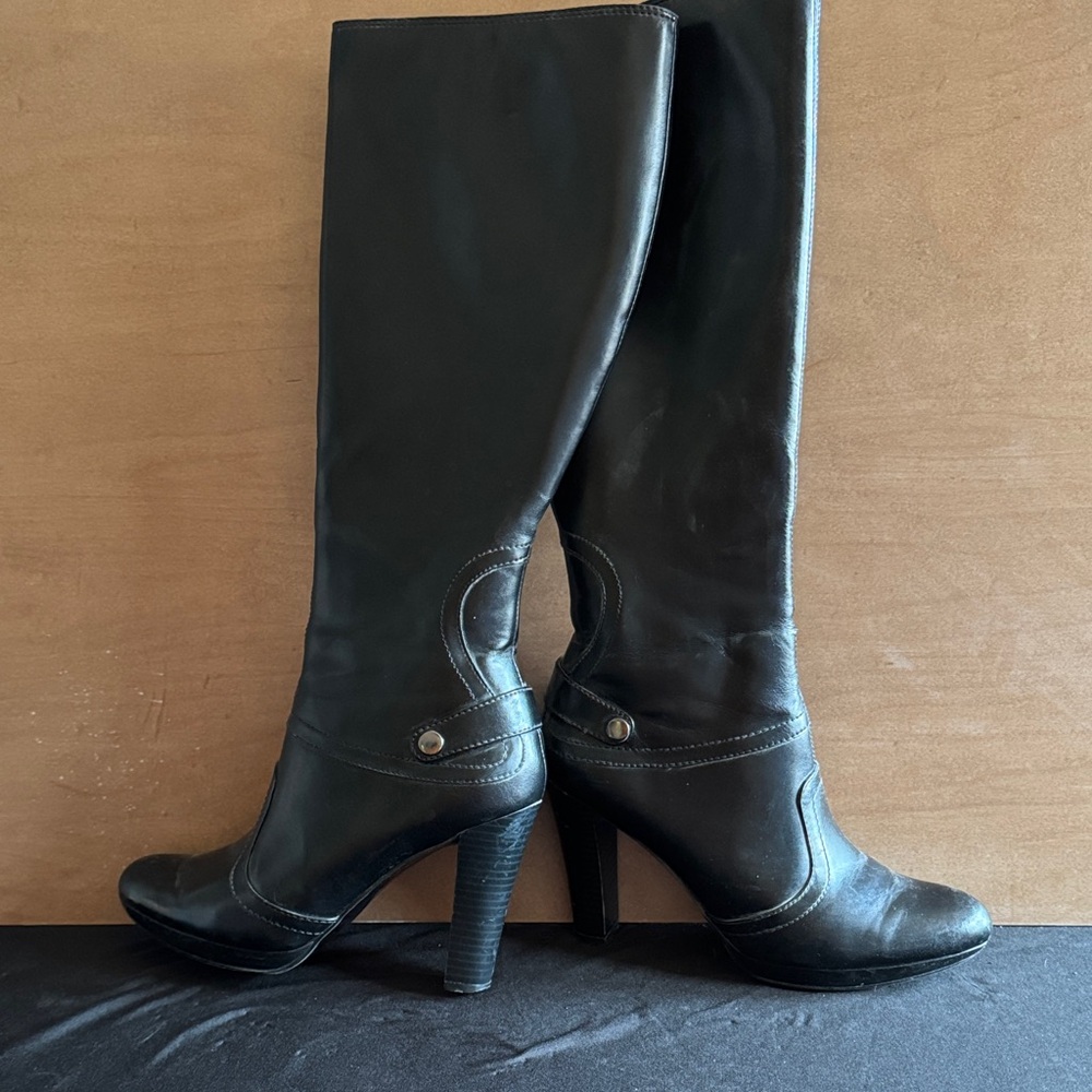 Jessica Simpson Black Knee-High Stacked Heel Boots